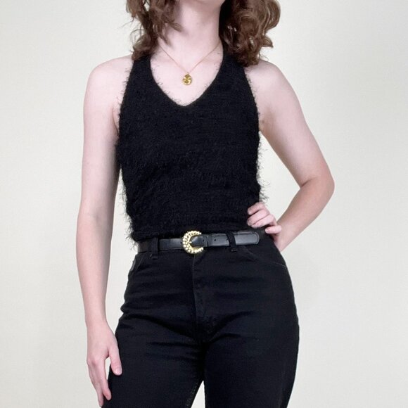 Vintage Eyelash Fringe Halter Top Cropped Going Out Crop Blouse Sexy 90s Y2K - Picture 8 of 8